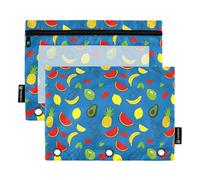 TPRDHK Navy Cartoon Fruits Pencil Pouch for 3 Ring Binder Large Capacity Pencil Case with Clear Window and Zipper for School, Office, Supplies Storage