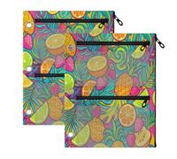 TPRDHK Neon Summer Harvest 3-Ring Binder Pencil Pouch 2 Pack, Pen Bag with 3 Zipper Pockets, Clear View Mesh Window Storage Pen Bag for School Office Home