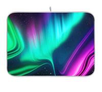 TPRDHK Northern Lights Dish Drying Mat for Kitchen Countertops, Absorbent Microfiber Drying Pad with Hanging Loop, Reversible Mat Protector