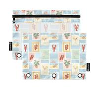TPRDHK Pastel Coastal Stamps Pencil Pouch for 3 Ring Binder Large Capacity Pencil Case with Clear Window and Zipper for School, Office, Supplies Storage