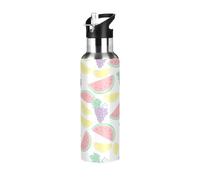 TPRDHK Pastel Fruit Slices Water Bottle with a straw cap, a nozzle cap and a handle，Vacuum insulation，Anti-leakage，Stainless Steel Water Bottle for Sports，fitness, camping and hiking