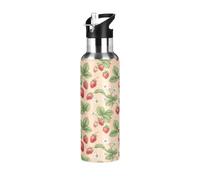 TPRDHK Peach Strawberry Blooms Water Bottle with a straw cap, a nozzle cap and a handle，Vacuum insulation，Anti-leakage，Stainless Steel Water Bottle for Sports，fitness, camping and hiking