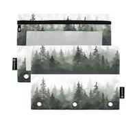 TPRDHK Pine Trees Pencil Pouch for 3 Ring Binder Large Capacity Pencil Case with Clear Window and Zipper for School, Office, Supplies Storage