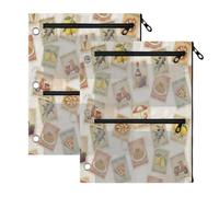 TPRDHK Posta Italiana Stamps 3-Ring Binder Pencil Pouch 2 Pack, Pen Bag with 3 Zipper Pockets, Clear View Mesh Window Storage Pen Bag for School Office Home