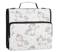 TPRDHK Rainbow Horses Zipper Binder with 3 Ring D-Ring, Expanding File Folder Organizer with Shoulder Strap & Handle for Office Use