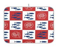 TPRDHK Rose and Fish Patchwork Dish Drying Mat for Kitchen Countertops, Absorbent Microfiber Drying Pad with Hanging Loop, Reversible Mat Protector