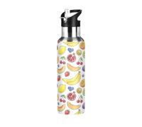 TPRDHK Sketchy Fruit Medley Water Bottle with a straw cap, a nozzle cap and a handle，Vacuum insulation，Anti-leakage，Stainless Steel Water Bottle for Sports，fitness, camping and hiking