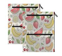 TPRDHK Sketchy Summer Fruits 3-Ring Binder Pencil Pouch 2 Pack, Pen Bag with 3 Zipper Pockets, Clear View Mesh Window Storage Pen Bag for School Office Home