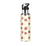 TPRDHK Strawberry Blooms Water Bottle with a straw cap, a nozzle cap and a handle，Vacuum insulation，Anti-leakage，Stainless Steel Water Bottle for Sports，fitness, camping and hiking