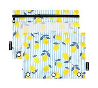 TPRDHK Striped Amalfi Lemons Pencil Pouch for 3 Ring Binder Large Capacity Pencil Case with Clear Window and Zipper for School, Office, Supplies Storage