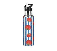 TPRDHK Striped Italian Tomatoes Water Bottle with a straw cap, a nozzle cap and a handle，Vacuum insulation，Anti-leakage，Stainless Steel Water Bottle for Sports，fitness, camping and hiking