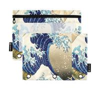 TPRDHK The Great Wave Kanagawa Pencil Pouch for 3 Ring Binder Large Capacity Pencil Case with Clear Window and Zipper for School, Office, Supplies Storage