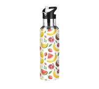 TPRDHK Tropical Fruit Medley Water Bottle with a straw cap, a nozzle cap and a handle，Vacuum insulation，Anti-leakage，Stainless Steel Water Bottle for Sports，fitness, camping and hiking