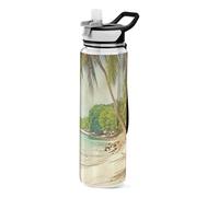TPRDHK Tropical Palm Trees 32oz Clear Sports Water Bottles Wide Mouth Leakproof Tritan Reusable Plastic Water Bottle with Straw for Fitness Outdoor
