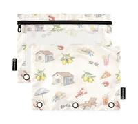 TPRDHK Tuscan Summer Cottages Pencil Pouch for 3 Ring Binder Large Capacity Pencil Case with Clear Window and Zipper for School, Office, Supplies Storage