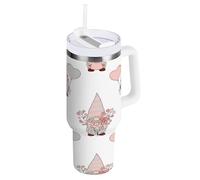TPRDHK Valentine's Day Gnome Large Vacuum Flask with Handle & Straw, 1.2 Litre Double Wall Insulated Stainless Steel Travel Cup, Leak-Resistant & Car Holder Friendly
