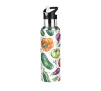 TPRDHK Vegetables ＆ Fruit Water Bottle with a straw cap, a nozzle cap and a handle，Vacuum insulation，Anti-leakage，Stainless Steel Water Bottle for Sports，fitness, camping and hiking