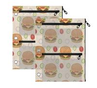 TPRDHK Veggie Burger Print 3-Ring Binder Pencil Pouch 2 Pack, Pen Bag with 3 Zipper Pockets, Clear View Mesh Window Storage Pen Bag for School Office Home