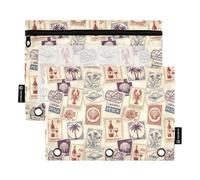 TPRDHK Vintage Coastal Stamps Pencil Pouch for 3 Ring Binder Large Capacity Pencil Case with Clear Window and Zipper for School, Office, Supplies Storage