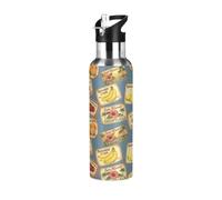 TPRDHK Vintage Fruit Labels Water Bottle with a straw cap, a nozzle cap and a handle，Vacuum insulation，Anti-leakage，Stainless Steel Water Bottle for Sports，fitness, camping and hiking