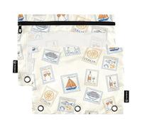 TPRDHK Vintage Riviera Mail Pencil Pouch for 3 Ring Binder Large Capacity Pencil Case with Clear Window and Zipper for School, Office, Supplies Storage
