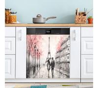 TPRDHK Walking in Eiffel Tower Magnetic Dishwasher Sticker, Reusable Dishwasher Magnetic Cover Kitchen Decor Refrigerator Magnet Decal Panels 58.62x66.24 CM