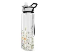 TPRDHK Watercolor Flowers Butterflies 32oz Clear Sports Water Bottles Wide Mouth Leakproof Tritan Reusable Plastic Water Bottle with Straw for Fitness Outdoor
