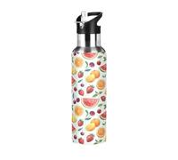 TPRDHK Watercolor Fruit Medley Water Bottle with a straw cap, a nozzle cap and a handle，Vacuum insulation，Anti-leakage，Stainless Steel Water Bottle for Sports，fitness, camping and hiking