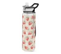 TPRDHK Watercolor Strawberry White Floral 32oz Clear Sports Water Bottles Wide Mouth Leakproof Tritan Reusable Plastic Water Bottle with Straw for Fitness Outdoor