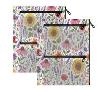 TPRDHK Whimsical Wildflower Garden 3-Ring Binder Pencil Pouch 2 Pack, Pen Bag with 3 Zipper Pockets, Clear View Mesh Window Storage Pen Bag for School Office Home