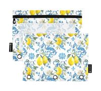 TPRDHK White Flowers and Lemons Pencil Pouch for 3 Ring Binder Large Capacity Pencil Case with Clear Window and Zipper for School, Office, Supplies Storage