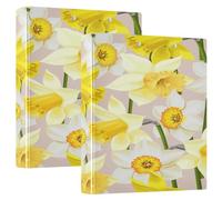 TPRDHK White Yellow Daffodils 3 Ring Binder Round Ring Binders 200-Sheet Capacity for Kids School Supplies Women Men Office