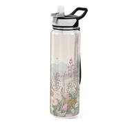 TPRDHK Wild Flowe 32oz Clear Sports Water Bottles Wide Mouth Leakproof Tritan Reusable Plastic Water Bottle with Straw for Fitness Outdoor