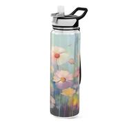 TPRDHK Wild Flower 32oz Clear Sports Water Bottles Wide Mouth Leakproof Tritan Reusable Plastic Water Bottle with Straw for Fitness Outdoor