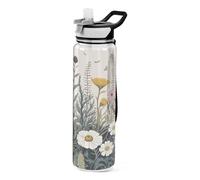 TPRDHK Wild Flower 32oz Clear Sports Water Bottles Wide Mouth Leakproof Tritan Reusable Plastic Water Bottle with Straw for Fitness Outdoor