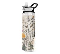 TPRDHK Wild Flower 32oz Clear Sports Water Bottles Wide Mouth Leakproof Tritan Reusable Plastic Water Bottle with Straw for Fitness Outdoor