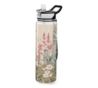 TPRDHK Wild Flower 32oz Clear Sports Water Bottles Wide Mouth Leakproof Tritan Reusable Plastic Water Bottle with Straw for Fitness Outdoor
