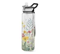 TPRDHK Wild Flower 32oz Clear Sports Water Bottles Wide Mouth Leakproof Tritan Reusable Plastic Water Bottle with Straw for Fitness Outdoor