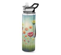 TPRDHK Wild Flower 32oz Clear Sports Water Bottles Wide Mouth Leakproof Tritan Reusable Plastic Water Bottle with Straw for Fitness Outdoor