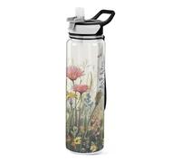 TPRDHK Wild Flower 32oz Clear Sports Water Bottles Wide Mouth Leakproof Tritan Reusable Plastic Water Bottle with Straw for Fitness Outdoor