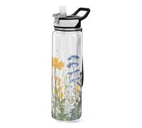 TPRDHK Wild Flower 32oz Clear Sports Water Bottles Wide Mouth Leakproof Tritan Reusable Plastic Water Bottle with Straw for Fitness Outdoor