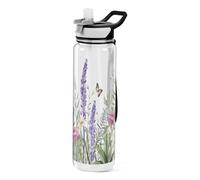 TPRDHK Wild Flowers 32oz Clear Sports Water Bottles Wide Mouth Leakproof Tritan Reusable Plastic Water Bottle with Straw for Fitness Outdoor