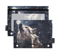 TPRDHK Wolves in The Moonlight Pencil Pouch for 3 Ring Binder Large Capacity Pencil Case with Clear Window and Zipper for School, Office, Supplies Storage