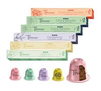 Tpresso® Premium Organic Tea Connoisseur Set, 60 Tea Capsules Compatible with Nespresso®³ Capsule Machines, Industrially Compostable², Fennel, Earl Grey, Jasmine, Rooibos, English Breakfast