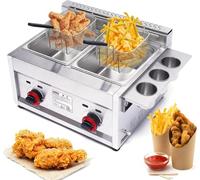 TPTAWF 2 Baskets Commercial Countertop Deep Gas Fryer Stainless Steel Outdoor Cooker Chicken Chips Fryer - Fast Heating 140℉-392℉