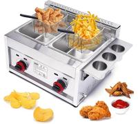 TPTAWF Commercial-Grade Countertop Deep Fryer, Large Gas Deep Fryer, Dual Well 10L X 2, Stainless Steel 2 Tank Fryer with Basket