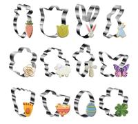 TPTGIAR 12 Pcs Easter Cookie Cutters, Stainless Steel Bunny Cookie Cutter, Reusable Easter Biscuit Cutters, Chick Carrot Four-Leaf Clover Easter Cutters for Baking Cakes and Biscuits