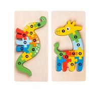 TPTGIAR 2 PCS Wooden Puzzles for 1 2 Year Old, 3D Toddler Toys for 2 Year Old Girls, Wooden Toddler Puzzles, Montessori Educational Jigsaws for Birthday Gifts for Boys Girls
