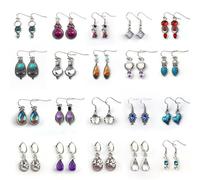 TPTGIAR 20 Pairs Earring Sets, Silver Earrings for Women, Vintage Dangly Earrings, Bohemian Style Silver Drop Earrings for Women with Synthetic Crystal Moonstone, with Plastic Storage Box