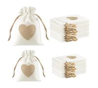 TPTGIAR 20 PCS Heart Hessian Bags, Reusable Small Gift Bag for Jewellery, Hessian Sack with Drawstring, 2 Sizes of Jute Bags for Valentines Wedding Party and DIY Craft